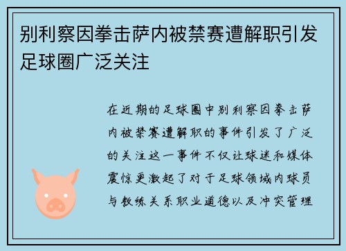 别利察因拳击萨内被禁赛遭解职引发足球圈广泛关注